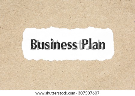 Business Plan word on white ripped paper on brown document texture