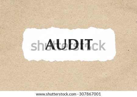 AUDIT word on white ripped paper on brown document texture