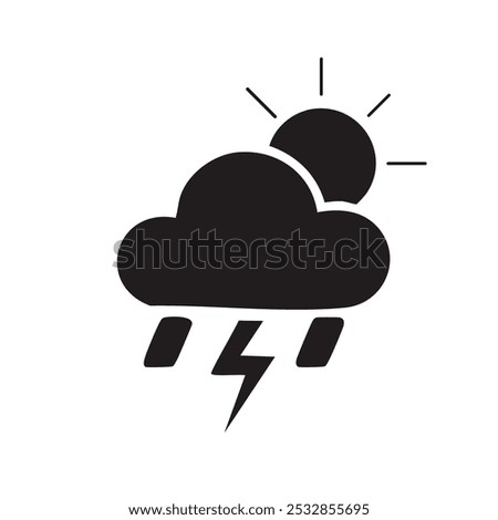 A minimalist and modern illustration of a weather icon representing a partly cloudy day with a chance of thunderstorms. The icon's clean lines and simple design make it a versatile asset 