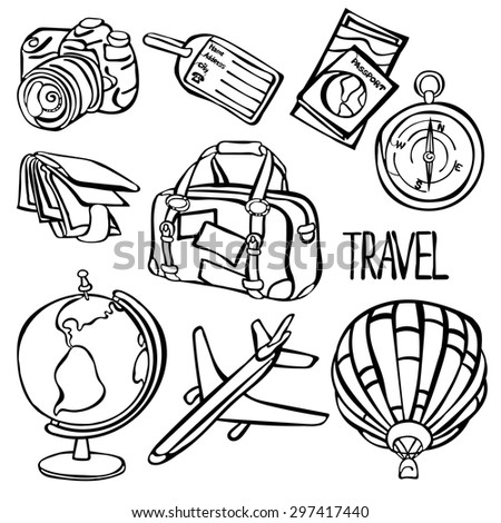Travel Collection. Vector Illustration, Which Shows: Airplane, Suitcase ...