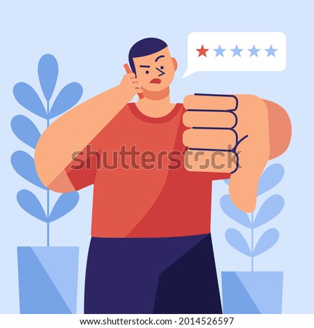 Bad review concept design. Online negative user feedback. 
Customer experience ranking. Dislike, complaint, bad rate. Web comment. Angry client testimonial. Social survey result. Vector illustration. 