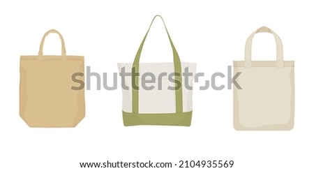 Fabric bag. Shopping textile package. Canvas, cotton, cloth reusable eco bag. Shop, sale icon. Market handbag. Store purchasing, packaging template. Fabric bag mockup. Isolated vector illustration.