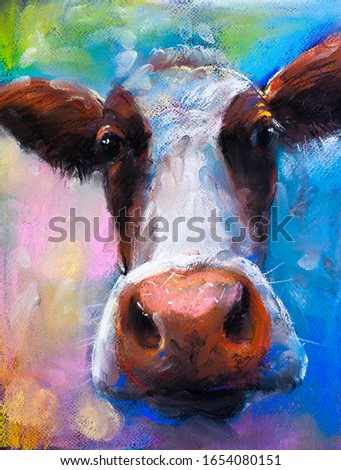 pastel portrait painting.Cow portrait.  Modern art.