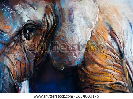 pastel portrait painting. Elephant painting. Modern art.
