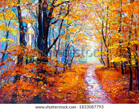 Oil painting. Autumn painting. Modern art.
