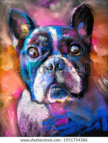 Pastel painting of a french dog. Modern art.