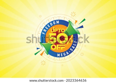 15th Freedom Sale on Independence Day of India, Logo Design, Template, Banner, , Icon, Poster, Unit, Label, Web Header, Mnemonic with Celebration Yellow Rays Background - Vector, Sale Logo, Sign.