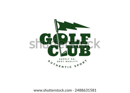 golf club typography with stick, hole, flag, ball symbol icon logo design  for golfer, golf sport and tournament
