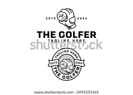 golf outline badge logo with glove holding ball design set for golfer, golf sport and tournament.  golf club illustration vintage logo element template for golf professional team 