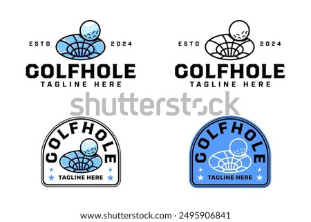 golf ball and black hole logo design for golfer and tournament.  golf club professional with ball and hole space sign symbol modern logo. set of golf sport emblem badge logo illustration