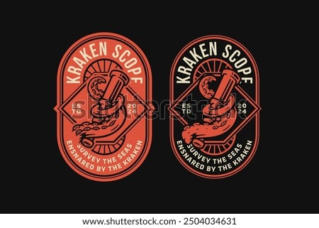 kraken or octopus tentacle wrapped around binoculars badge logo vector collection design for nautical, adventure, industry and sailing  