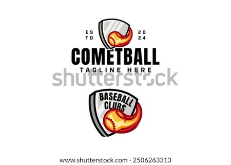 fiery baseball like a comet or meteor with an iron shield logo design collection with modern, label and emblem style for baseball sport club, tournament, t-shirt and merchandise designs 