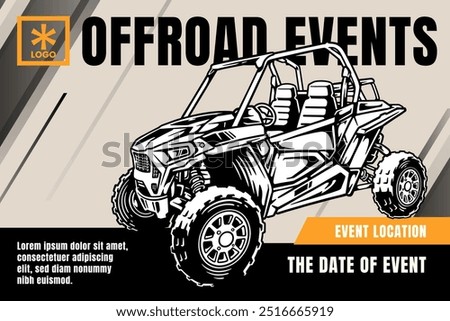 4x4 suv car, off road quad racing event competition with grey orange background poster banner modern design template for extreme sport and adventure 