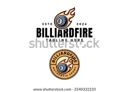 billiard ball number eight with fire meteor logo design. 8 billiard ball with flame comet badge logo design set. modern billiard ball illustration logo for billiard sport club and tournament