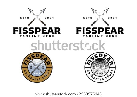 fishing spear crossed badge logo design. fishing pike crossed vector element design. fishing lance, javelin crossed line art icon illustration logo for fishing sport, fishery, fisherman