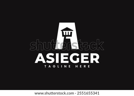 letter A with siege tower shape modern logo design template. tower with letter A negative space illustration logo design for entertainment, game, adventure, sport company business 