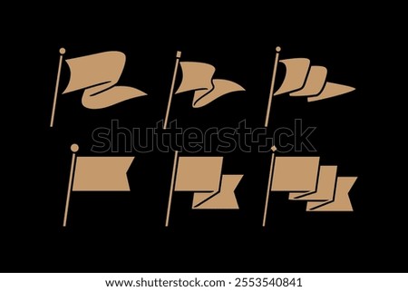 flag with pole gold filled style icon vector illustration collection. set of flag and pole silhouette element designs.  flag with pole shape element design. simple flag symbols for decor, merchandise