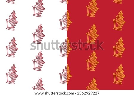 traditional chinese pagoda lantern doodle seamless pattern background set for packaging. retro pagoda lantern background. engraving pagoda lantern wallpaper. pattern background with pagoda lanterns.