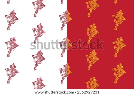 ancient chinese pagoda lantern doodle seamless pattern background set for packaging. retro pagoda lantern background. engraving pagoda lantern wallpaper. pattern background with pagoda lanterns.