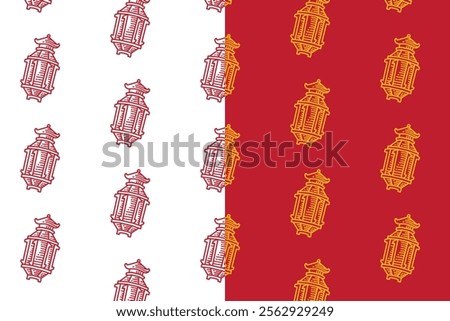 classic chinese pagoda lantern doodle seamless pattern background set for packaging.