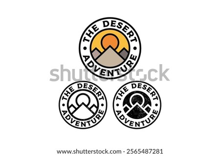 mountain ridges with sunset circle badge vector illustration template graphic design collection with colorful, filled and line art style for adventure and outdoors merchandise and other uses.