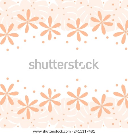 Abstract double sided flower frame with top and bottom borders with copy space in trendy Peach Fuzz