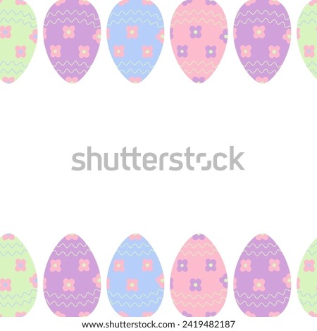 Abstract double side frame of painted Easter Eggs with top and bottom border in trendy soft shades