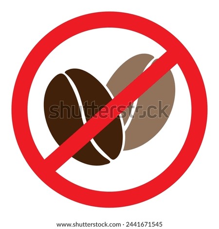 2 coffee beans under the ban thing. No caffeine Prohibition sign. Sticker Icon Pointer design idea