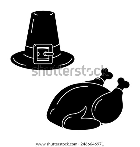 Pilgrim Hat and Roasted Turkey Classic Symbols of Thanksgiving Silhouette Logo Icon design concept