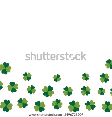 Bottom bounding box of clover lives with 4 petals in trendy green. Lettering or card design template