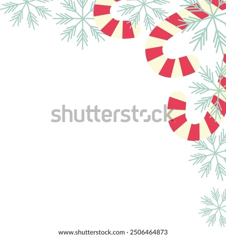 Festive top corner frame with candy canes and snowflakes Isolated Greetings design concept Copyspace