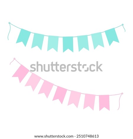 Festive pennants garlands in trendy monochrome soft pink and mint Isolated Set of 2 Greetings idea