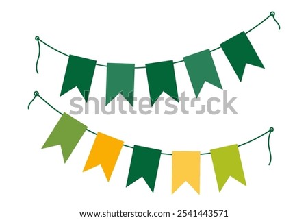 Pennants garland on rope in traditional festive colors St Patrick Day Greeting design elements Set 2