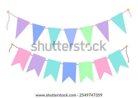 Festive Pennant garland on rope in trendy soft tint Set 2 Birthday Party or any event design element