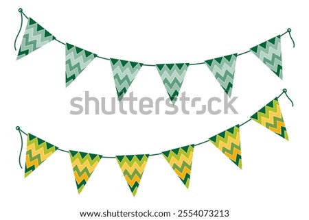 Triangular ornamental pennant garland on strip in trendy St Patrick Day shades Set 2 Festive element