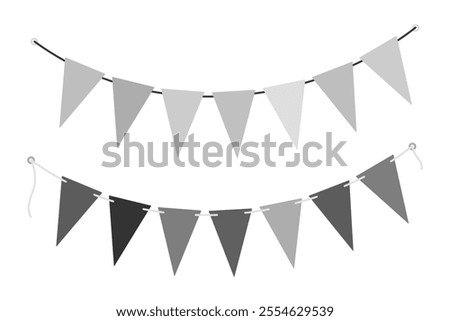 Triangular Pennant garlands on string in grayscale. Black Day greeting design elements concept Set 2