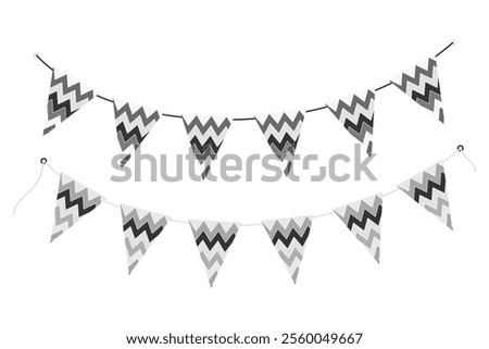 Triangular Pennant garland on string in trendy monochrome. Black Day Festive design elements Set 2