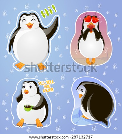 Set emotions stickers penguin: \