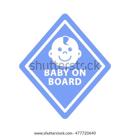 Baby on board sign on blue rhombus, monochrome symbol, outline icon, flat vector illustration