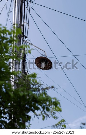 Similar – Image, Stock Photo metal lamp seen from below and white ceiling