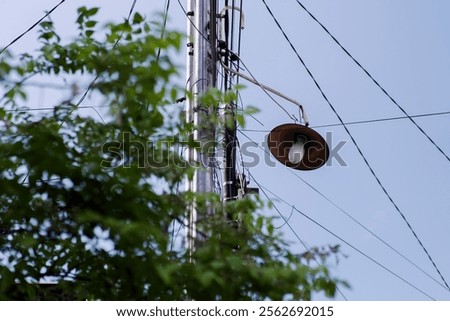 Similar – Image, Stock Photo metal lamp seen from below and white ceiling