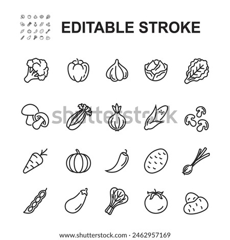 Collection of icons related to vegetables and herbs. Contains icons such as mushrooms, tomatoes and many more. Illustration in line style.