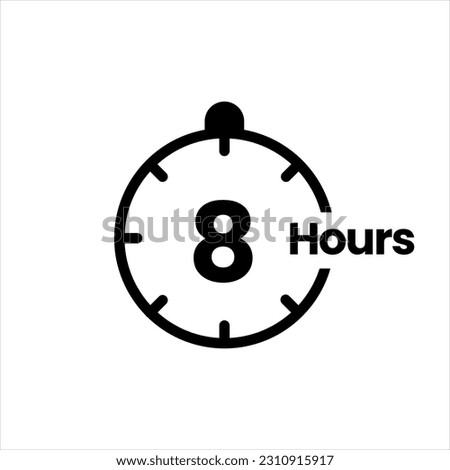 8 hours clock sign icon. service opening hours, work time or delivery service time symbol, vector illustration isolated on white background