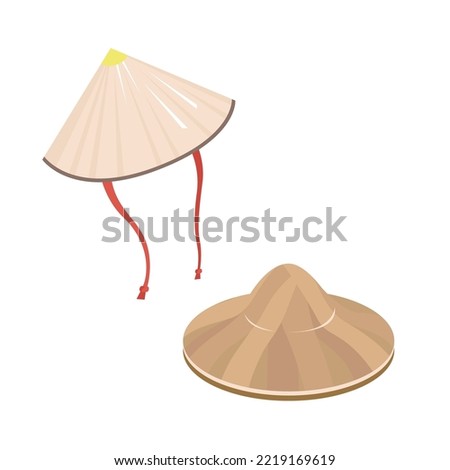 Asian Conical Straw Hat vector illustration. Chinese, Japanese or Vietnamese Traditional Headdress and bamboo hat on a white background. Asian man conical straw hat.