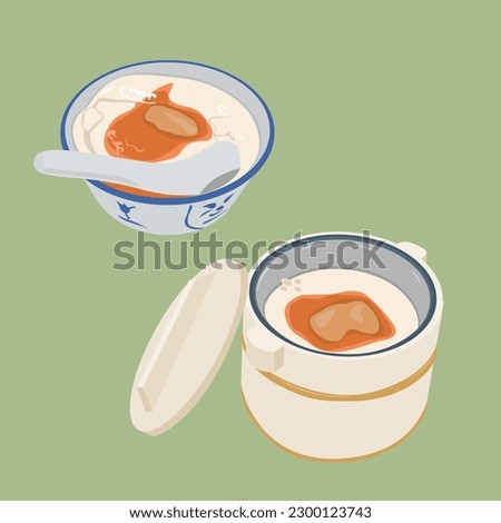 Tofu fa or Soybean milk pudding tasty asian food. Chinese tofu pudding made from soy milk, served hot or cold with toppings like yellow sugar. A popular dessert in Asia. Douhua or Tofu fa.