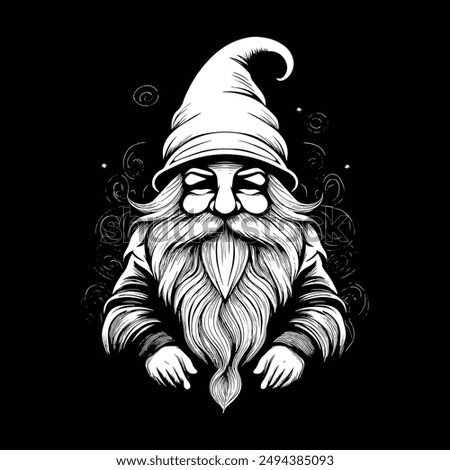 gnome vector art illustration silhouette logo design black and white 