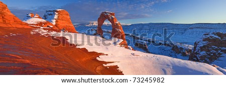Delicate Arch is a 52 ft (16 m) tall[1] freestanding natural arch located in Arches National Park near Moab, Utah. It is the most widely-recognized landmark in Arches National Park