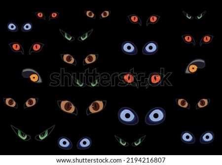 animal eye safari night pattern template .colorful eye in the night.Scary eyes staring and lurking from dark