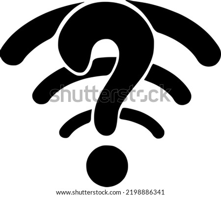 Wifi icon with question mark.Connection problem, no signal.  Two hand drawn symbols together. Wireless concept