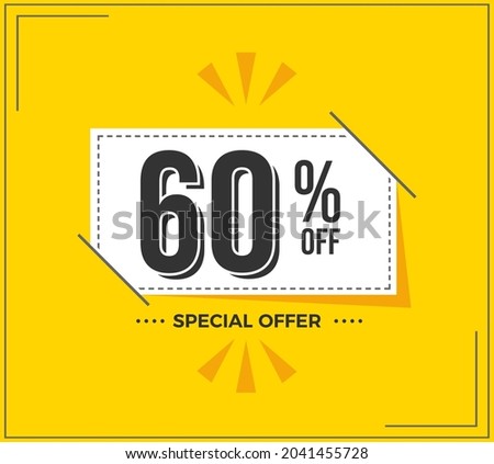60% OFF. Special Offer Marketing Announcement. Discount promotion.60% Discount Special Offer Conceptual Yellow Banner Design Template. Сток-фото © 